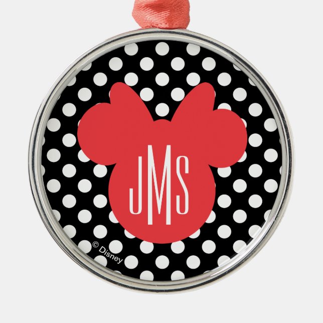 Ornement Métallique Minnie | Monogramme noir et blanc à points polka (Devant)