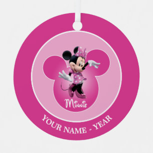 Ornement Métallique Minnie   Pink Mickey Head Icon Ajouter Votre Nom
