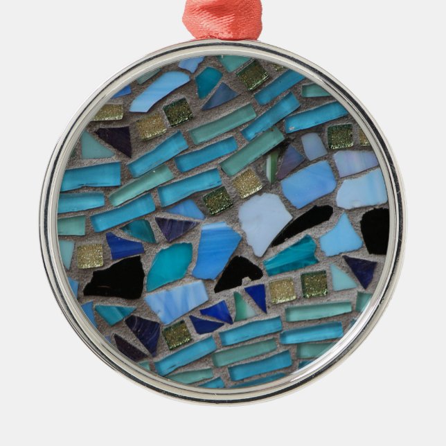 Ornement Métallique Mosaïque de verre bleu de la mer (Devant)