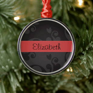 Ornement Métallique Motif Damas, Damas Gris, Votre Nom