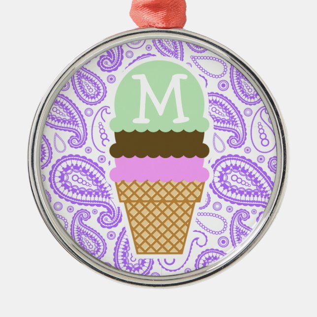 Ornement Métallique Motif pourpre de Paisley ; Cornet de crème glacée (Devant)