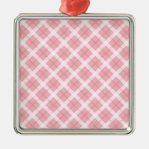 Ornement Métallique Motif Tartan Rose Et Blanc