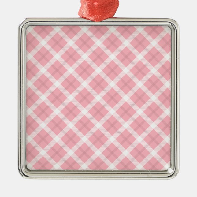 Ornement Métallique Motif Tartan Rose Et Blanc (Devant)