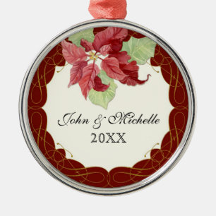 Ornement Métallique Noël du couple Ensemble Poinsettia Personnaliser