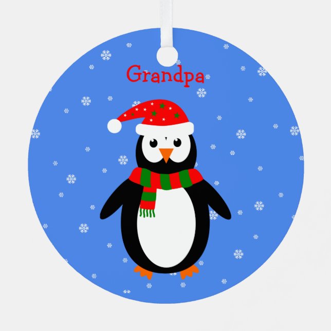 Ornement Métallique Noël pingouins mignons ajouter nom date à deux côt (Verso)