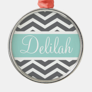 Ornement Métallique Nom Turquoise gris blanc Chevron
