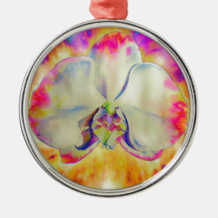 Ornement Métallique Orchidée de feu rose, fleurs d'aquarelle surréalis