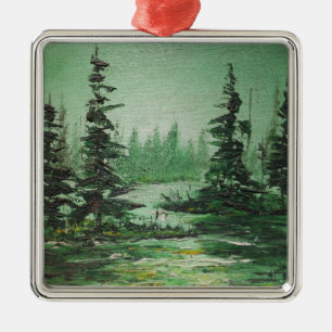Ornement Métallique Ornament Ann Hayes Peinture Forêt Verte