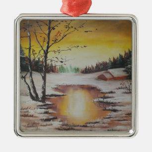Ornement Métallique Ornament Ann Hayes Peinture Scène d'hiver