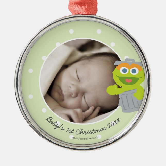 Ornement Métallique Oscar | Premier Noël du bébé - Ajouter votre nom (Devant)