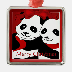 Ornement Métallique Panda Love Couple Christmas Premium