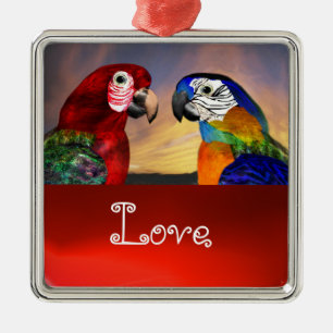 Ornement Métallique PARROTS HYPER / BLEUE ET ROUGE ARA Ruby Love