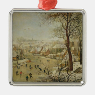 Ornement Métallique Paysage d'hiver avec le piège d'oiseau (huile sur