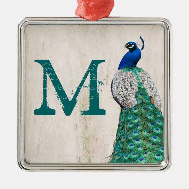 Ornement Métallique Peacock Bird Feather Tea Monogramme Organisation i (Devant)