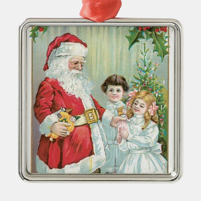 Ornement Métallique Père Noël Avec Enfants (Devant)