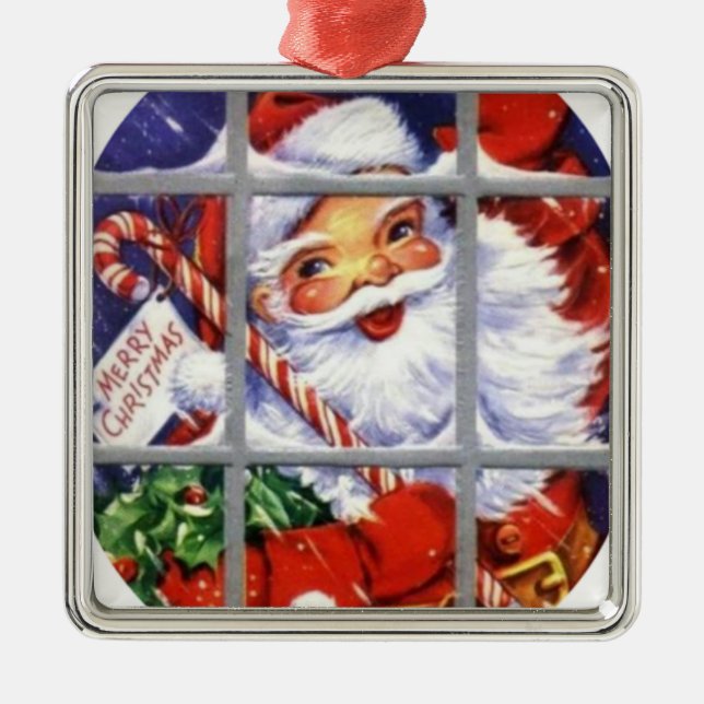 Ornement Métallique Père Noël par les carreaux de fenêtre (Devant)