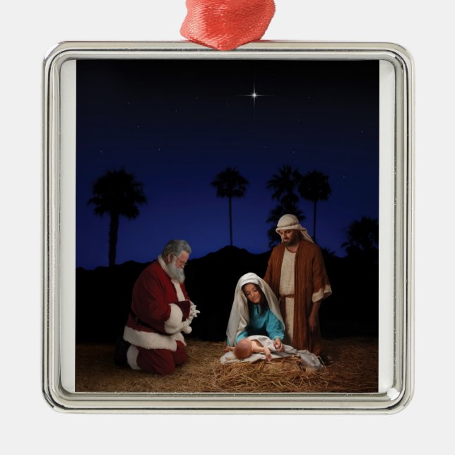 Ornement Métallique Père Noël se mettant à genoux à la nativité - (Devant)