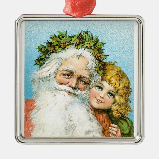 Ornement Métallique Père Noël victorienne avec fille (Devant)