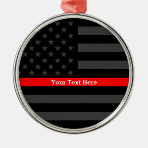 Ornement Métallique Personalized Thin Red Line Grey US Flag Keepsake