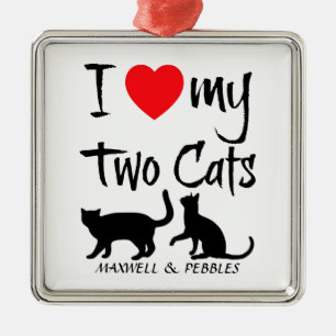 Ornement Métallique Personnalisé J'Aime Mes Deux Chats