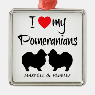 Ornement Métallique Personnalisé J'aime mes Poméraniens