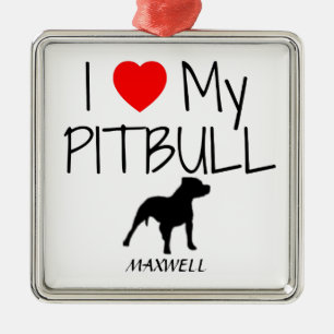 Ornement Métallique Personnalisé J'Aime Mon Pitbull