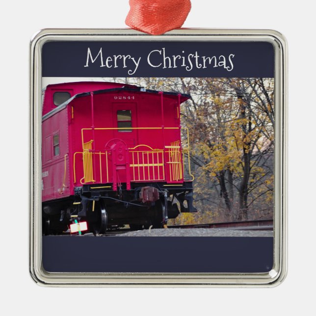 Ornement Métallique Photo du train Red Caboose (Devant)