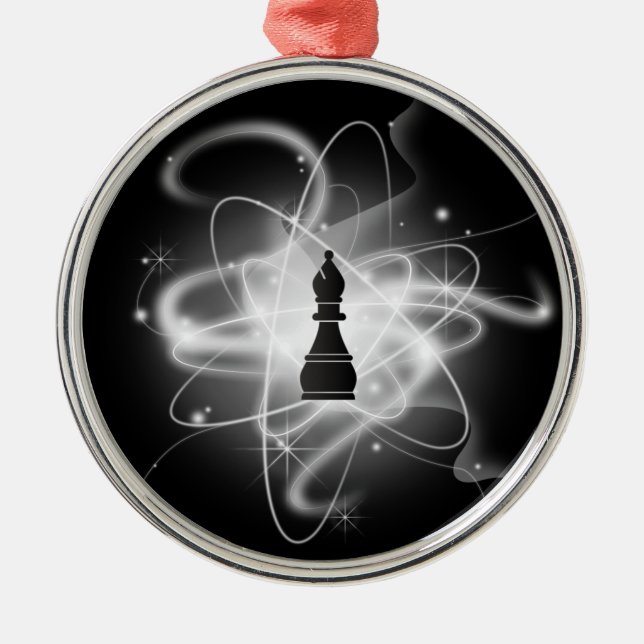 Ornement Métallique Pièce d'échec atomique noire et blanche - Évêque (Devant)