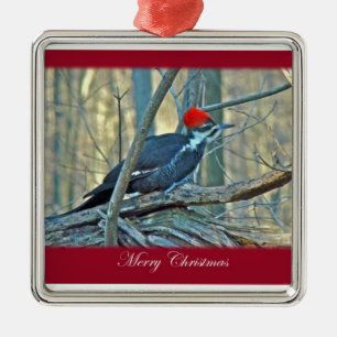 Ornement Métallique Pileated Woodpecker Merry Christmas Ornament