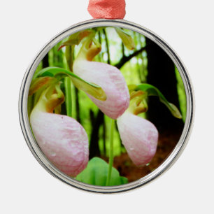 Ornement Métallique Pink Lady Slipper sauvage orchidée