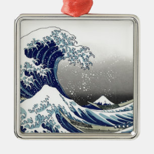 Ornement Métallique PixDezines Vintage, grande vague, Hokusai 葛 飾 北 斎