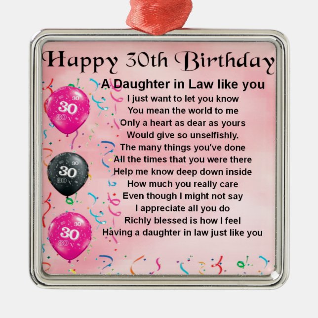 Ornement Métallique Poème de belle-fille - 30ème anniversaire (Devant)