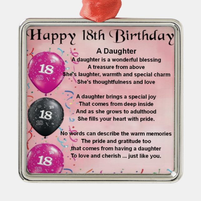 Ornement Métallique Poème de fille - 18ème anniversaire (Devant)