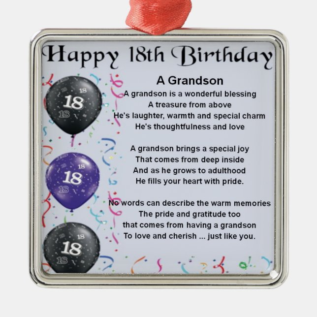 Ornement Métallique Poème de petit-fils - 18ème anniversaire (Devant)