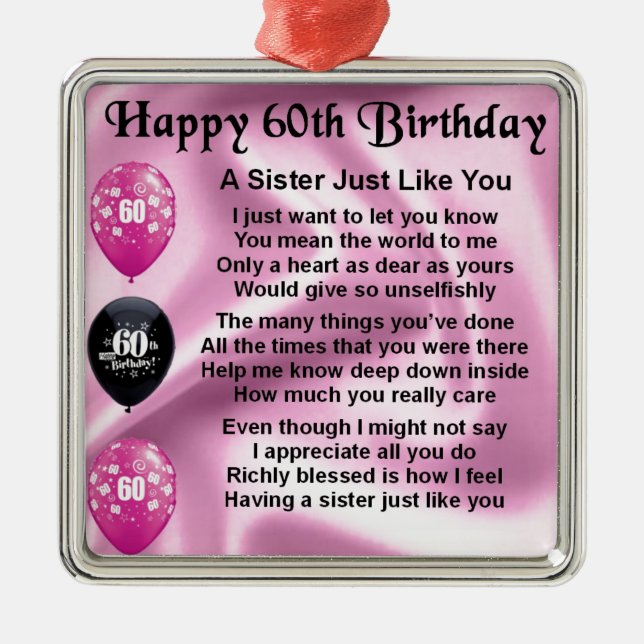 Ornement Métallique Poème de soeur - soixantième anniversaire (Devant)
