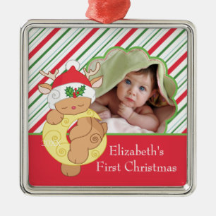 Ornement Métallique Premier renne d'ornement de photo de Noël du bébé