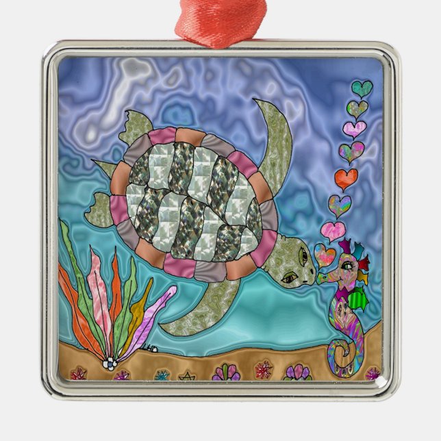 Ornement Métallique Psychédélic Sea Turtle Seahorse (Devant)