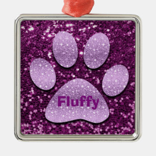 Ornement Métallique Puppy Paw Purple Faux Parties scintillant