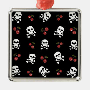 Ornement Métallique RAB Rockabilly Skuls et Cerises sur Noir