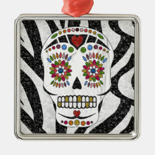 Ornement Métallique RAB Rockabilly Sugar Skull on Zebra