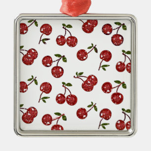 Ornement Métallique RAB Rockabilly très cerise cerises sur blanc