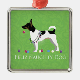 Ornement Métallique Rat Terrier Feliz Naughty Chien Noël