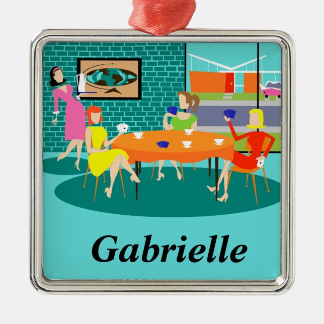 Ornement Métallique Retro Femmes's Weekly Card Jeu Ornament de Noël (Devant)