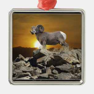 Ornement Métallique Rocky Mountain Wild Big Horn Sheep & Sunset