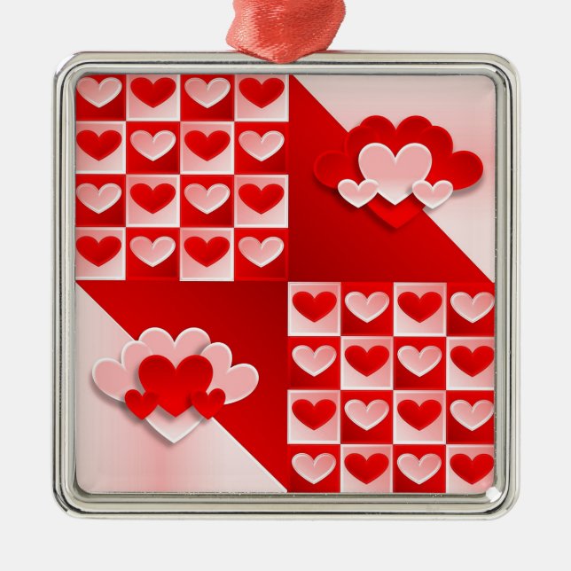 Ornement Métallique Romantique Saint Valentin Coeurs d'amour Rouge Coe (Devant)