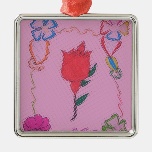 Ornement Métallique Rose rouge sur rose : Art Floral Frontière Imprime (Devant)