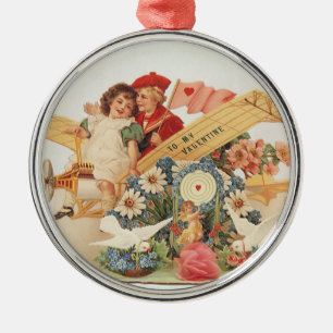 Ornement Métallique Saint-Valentin victorien vintage, Enfants dans un 