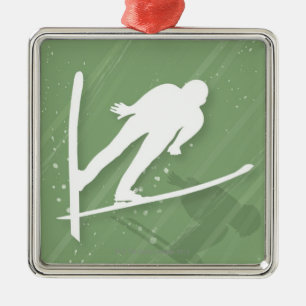Ornement Métallique Sauter de ski de deux hommes