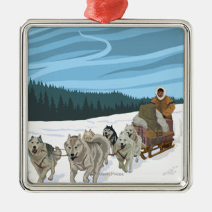 Ornement Métallique Scène Sledding de chien - Iditarod, Alaska