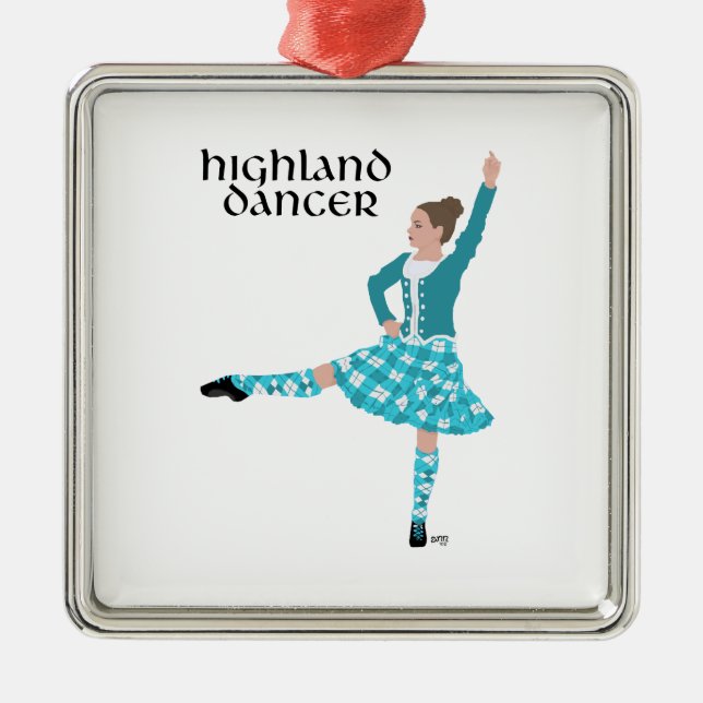 Ornement Métallique Scottish Highland Dancer - Turquoise (Devant)